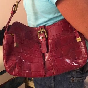 Maxx New York Red Croc-Embossed Leather Shoulder Bag